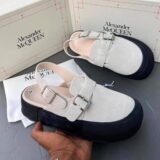 Alexander McQueen White Double-Buckle Platform Mules